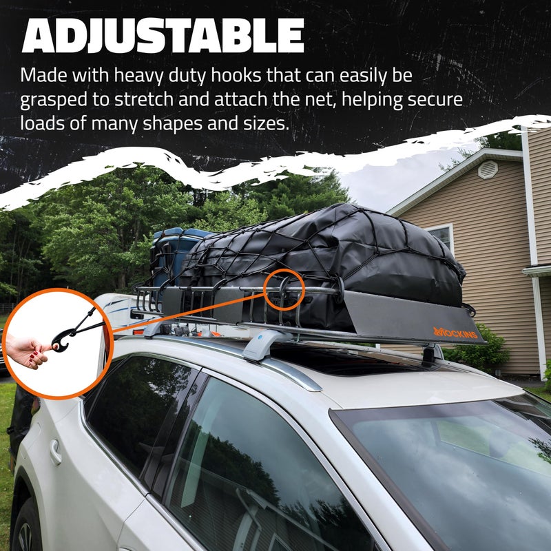 Mockins شبكة شحن ثقيلة الوزن مقاس 36"x20" من موكينز لشاحنة البيك أب، SUV، والسيارة | شبكة بونجي مرنة وسميكة إضافية مقاس 6 مم مع خطافات - تمتد حتى 75"x40" | شبكة شحن مربعة مقاس 4"x4" لأي حجم حمولة - Image 5